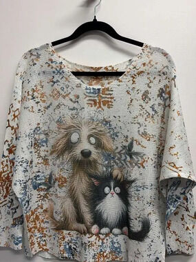 L183 | Loowie Dog & Cat Round Neck Printed Sweater | One Size S-L